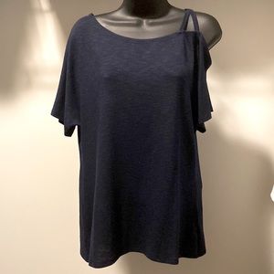 Kaileigh one shoulder navy knit top